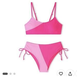 Girl's Color Block 2 Pc Swimsuit Pink SZ 9/ 10 New